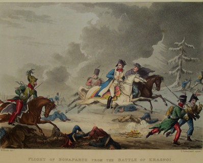 The Flight of Bonaparte from the Battle of Krasnoi, 1815. Artist: Sutherland, Thomas (1785-1838)
