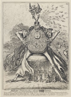 Midas, Transmuting all into Gold Paper, 1797. Artist: Gillray, James (1757-1815)