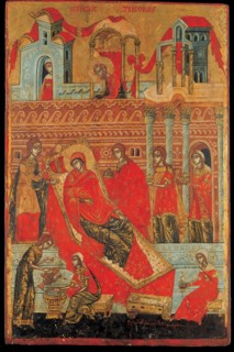 The Birth of the Virgin, 17th century. Artist: Adrianoupolitis, Konstantinos (active 17th century)