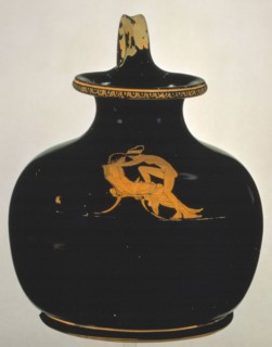 Oinochoe. Love-making (naked girl climbing on to a boy's lap), ca 430 BC. Artist: Shuvalov Painter (active 440-410 BC)
