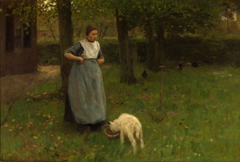 Woman from Laren with lamb, 1885. Artist: Mauve, Anton (1838-1888)