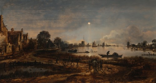 River view by moonlight, c. 1645. Artist: Neer, Aert, van der (1603-1677)