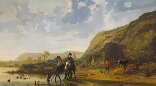 River Landscape with Riders, c. 1655. Artist: Cuyp, Aelbert (1620-1691)