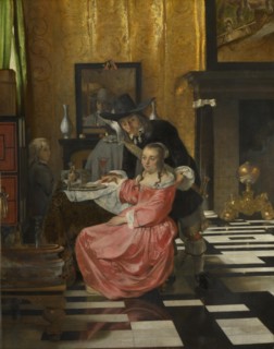 An Interior, with a Woman refusing a Glass of Wine, c. 1660. Artist: Dutch master