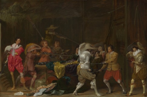 Soldiers fighting over Booty in a Barn, c.1623. Artist: Duyster, Willem Cornelisz (1599-1635)