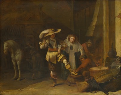 A Man and a Woman in a Stableyard, 1630s. Artist: Quast, Pieter (1605-1647)