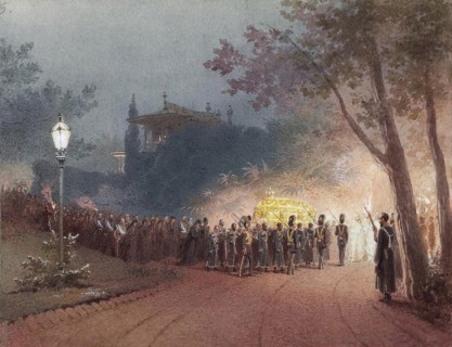 Carrying the coffin with the body of Alexander III from the Small Palace at Livadia, 1895. Artist: Zichy, Mihály (1827-1906)