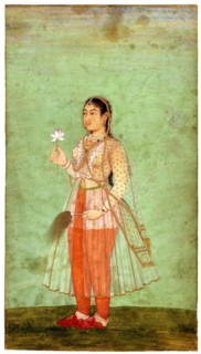 A Lady with Flower and Fly Whisk, c.1630. Artist: Indian Art