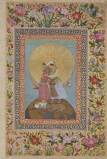 Jahangir's Dream. Abbas I, Shah of Persia (left) and Jahangir, Emperor of India, c. 1620. Artist: Abu al-Hasan (Nadir al-Zaman) (1589-c. 1630)