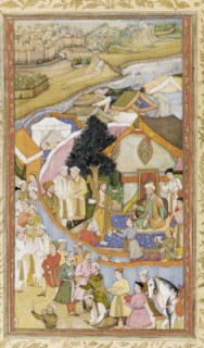 Da'ud Receives a Robe of Honor from Munim Khan (llustration from The Akbarnama), ca 1604. Artist: Hiranand (active Early 17th cen.)