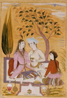 Amorous Couple and a Servant, 1696. Artist: Mu'in Musavvir (1617-1708)