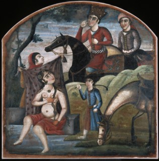 Khusraw Discovers Shirin Bathing. (From Pictorial Cycle of Eight Poetic Subjects), Mid of the 18th cen.. Artist: Iranian master
