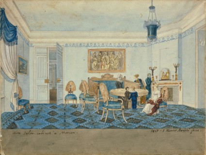 Salon Interior in the House of Zinaida Volkonskaya in Moscow, 1817. Artist: Barberi, Michelangelo (active Early 19th cen.)