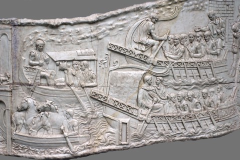 The Roman galleys. Relief detail of Trajan's Column, 1st-2nd century. Artist: Classical Antiquities