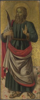 Saint Bartholomew (from Altarpiece: The Virgin and Child with Saints), ca 1475. Artist: Caporali, Bartolomeo (1420-1505)
