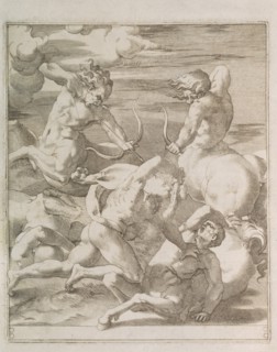 Battle between Hercules and Centaurs, 1527. Artist: Caraglio, Gian Jacopo (1505-1565)