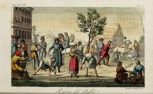 Knucklebones. Illustration from Il costume antico e moderno o storia del governo? by Giulio Ferrario, 1831. Artist: Giarrè, Luigi (1772-1844)