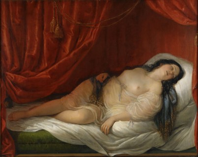 An odalisque in red interior, Early 19th cen.. Artist: Schiavoni, Natale (1777-1858)