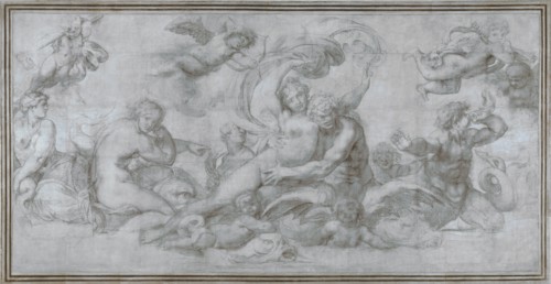 A Woman borne off by a Sea God (Cartoon for a fresco in the Gallery of the Palazzo Farnese, Rome), c. 1599. Artist: Carracci, Agostino (1557-1602)