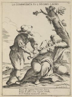 Opportunity makes a thief. (La commodità fa l'uomo ladro), 1678. Artist: Mitelli, Giuseppe Maria (1634-1718)