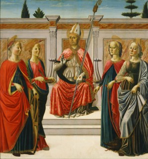 Saint Nicholas and Saints Catherine, Lucy, Margaret and Apollonia. Artist: Botticini, Francesco (1446-1497)