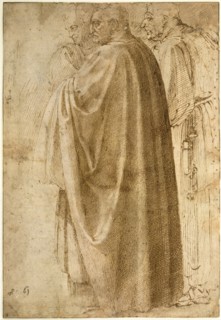 Three Standing Men in Wide Cloaks Turned to the Left, ca 1492-1496. Artist: Buonarroti, Michelangelo (1475-1564)