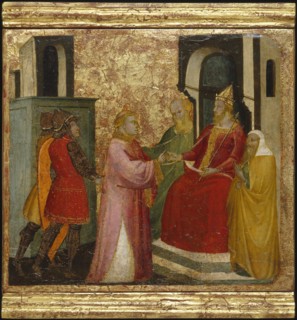 Saint Lawrence Arraigned Before the Emperor Valerian. Scenes from the Life of Saint Lawrence, predella, ca 1412. Artist: Lorenzo di Niccolò (active 1391-1414)