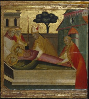 Saint Lawrence Buried in Saint Stephens Tomb. Scenes from the Life of Saint Lawrence, predella, ca 1412. Artist: Lorenzo di Niccolò (active 1391-1414)