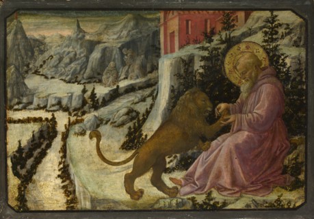 Saint Jerome and the Lion (Predella Panel of the Pistoia Santa Trinità Altarpiece), 1455-1460. Artist: Lippi, Fra Filippo (1406-1469)