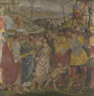 Coriolanus persuaded by his Family to spare Rome (Frescoes from Palazzo del Magnifico, Siena), 1509. Artist: Signorelli, Luca (ca 1441-1523)