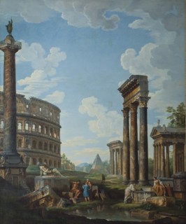 A capriccio with figures among Roman ruins including the Arch of Constantine and the Pantheon. Artist: Panini, Giovanni Paolo (1691-1765)