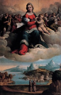 Madonna and Child in glory with the saints Anthony of Padua and Francis, 1530. Artist: Garofalo, Benvenuto Tisi da (1481-1559)