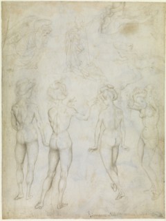 Four Studies of a Female Nude, an Annunciation and Two Studies of a Woman Swimming, c.1425. Artist: Pisanello, Antonio (1395-1455)