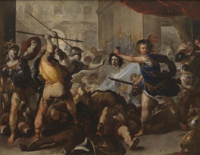Perseus turning Phineas and his Followers to Stone, Early 1680s. Artist: Giordano, Luca (1632-1705)