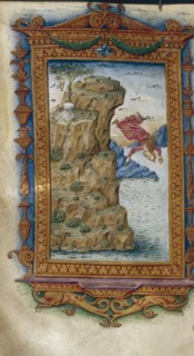 Sappho throwing herself into the sea (Illustration for The Heroides by Ovid), 1485-1499. Artist: Majorana, Cristoforo (active ca. 1480-1494)