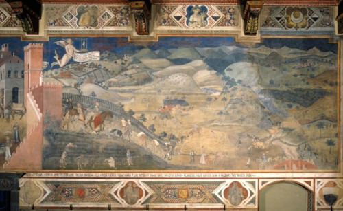 Effects of Good Government in the countryside (Cycle of frescoes The Allegory of the Good and Bad Government), 1338-1339. Artist: Lorenzetti, Ambrogio (ca 1290-ca 1348)