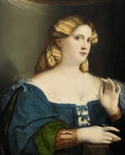 Young Woman in a Blue Dress, with Fan, 1512-1514. Artist: Palma il Vecchio, Jacopo, the Elder (1480-1528)