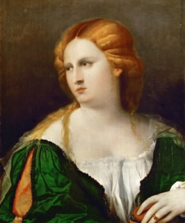 Young woman in a green dress, a box in her hand, ca 1514. Artist: Palma il Vecchio, Jacopo, the Elder (1480-1528)