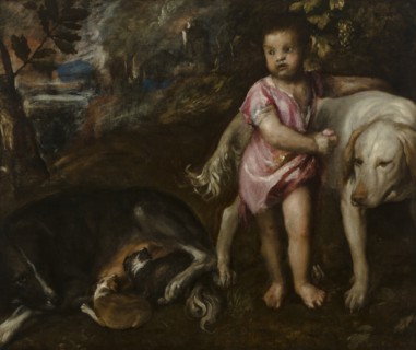 Boy with Dogs in a Landscape, 1565-1576. Artist: Titian (1488-1576)