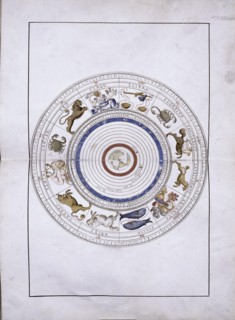 Zodiac as spheres with the earth in the center (from the Portolan Atlas), 1546. Artist: Agnese, Battista (c. 1500-1564)