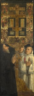 Cardinal Bessarion and Two Members of the Scuola della Carità in prayer with the Bessarion Reliquary, c. 1473. Artist: Bellini, Gentile (ca. 1429-1507)