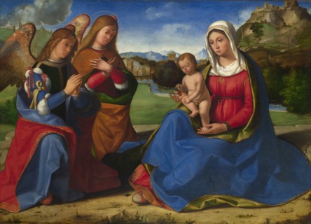 The Virgin and Child adored by Two Angels, c. 1505. Artist: Previtali, Andrea (ca 1480-1528)