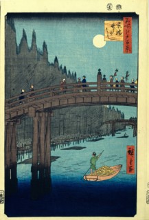 Bamboo Quay by Kyobashi Bridge. (One Hundred Famous Views of Edo), c. 1858. Artist: Hiroshige, Utagawa (1797-1858)