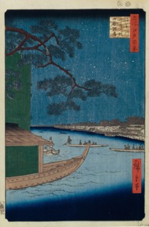 The Pine of Success and Oumayagashi on the Asakusa River (One Hundred Famous Views of Edo), 1856-1858. Artist: Hiroshige, Utagawa (1797-1858)