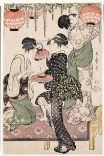Teahouse girls under a wistaria espalier, 1795. Artist: Utamaro, Kitagawa (1753-1806)
