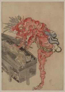 Demon, possibly Ibaraki, opening a box, Early 19th cen.. Artist: Anonymous