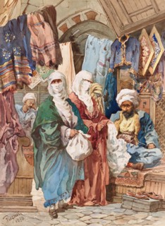 The Silk Bazaar. Artist: Preziosi, Amedeo (1816-1882)