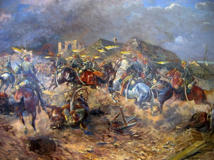 Attack of Polish Uhlans on bolsheviks near Sloutsk 1919, 1920. Artist: Winterowski, Leonard (1868-1926)