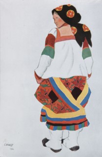 Peasant woman. Costume design for the Vaudeville Old Moscow at the Théâtre Femina in Paris, 1922. Artist: Bakst, Léon (1866-1924)