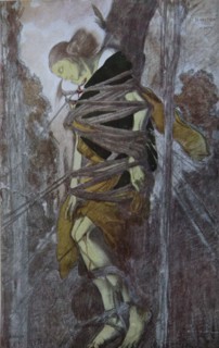 Ida Rubinstein in the play The Martyrdom of St. Sebastian by Gabriele D'Annuzio, 1922. Artist: Bakst, Léon (1866-1924)